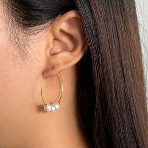 Pearl Hoop Earrings Gold Plated White Pearl Hoops Sterling Silver Jewelry Gift